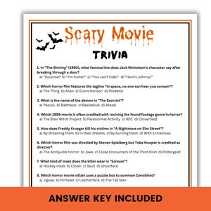 Halloween Movie Trivia Game Printable Halloween Trivia Night Halloween Movie Quiz With Answers Scary Movie Trivia Game Halloween Games
