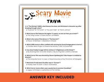 Halloween Movie Trivia Game Printable Halloween Trivia Night Halloween Movie Quiz Mit Antworten Scary Movie Trivia Game Halloween-Spiele
