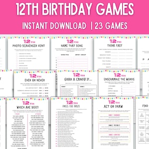12th Birthday Party Games Bundle Sleepover Party Activities Tween Party Games Printable 12 Year Old Birthday 12th Party Games Twelfth Party
