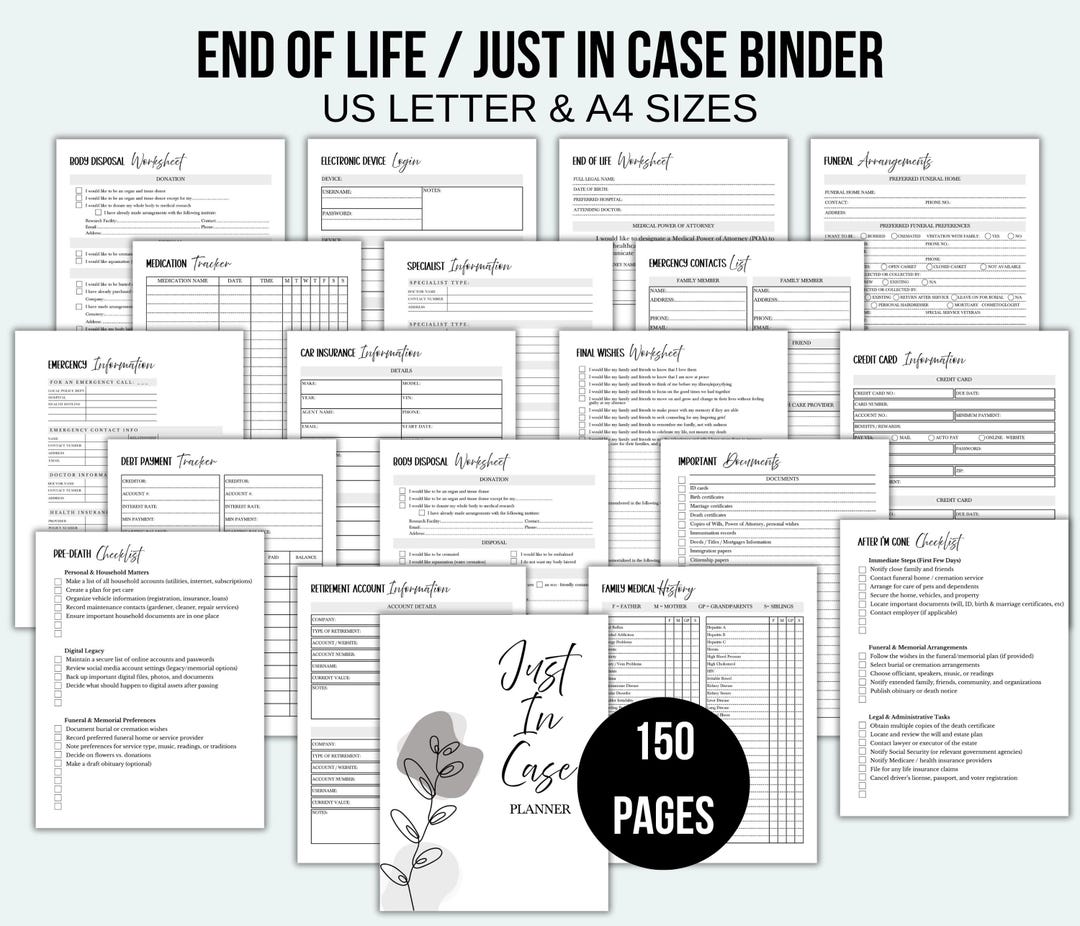 End of Life Planner Just in Case Binder Printable Emergency Binder