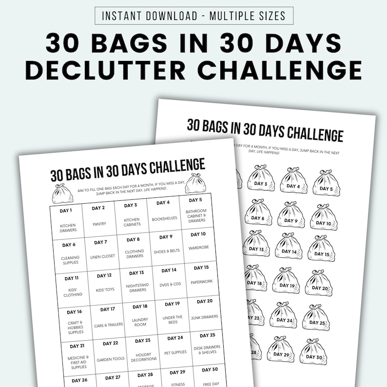30 Bags in 30 Days Challenge Printable 30 Day Declutter Challenge ...