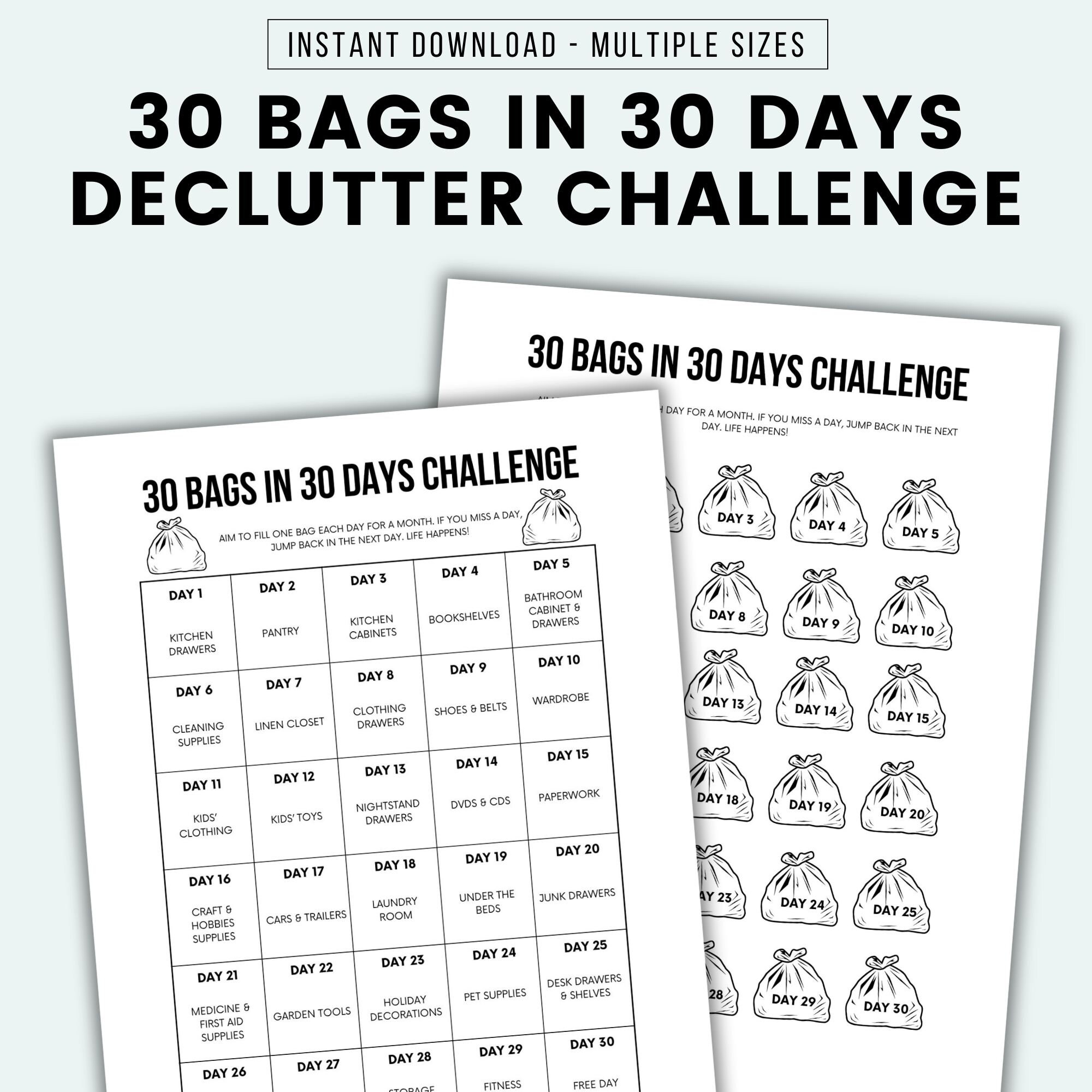 30 Bags In 30 Days Challenge Printable 30 Day Declutter Challenge Decluttering Challenge Monthly Declutter Tracker Declutter Plan