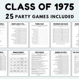 50th Reunion Games Printable Class of 1975 Games Graduated In 1975 Games 50th Class Reunion Class Reunion Ideas Reunion Party Games 50 Years
