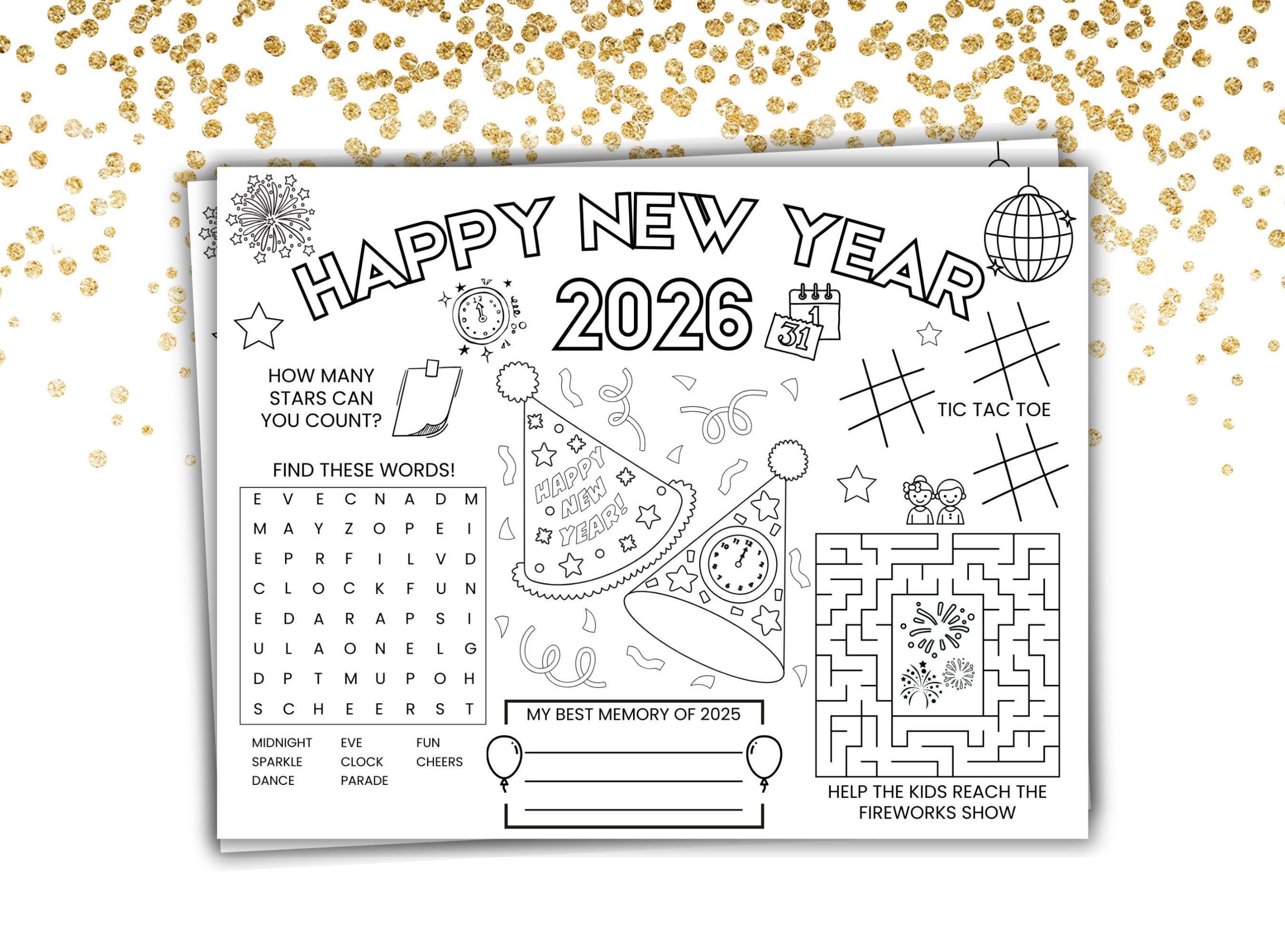new years 2026 activity placemat printable new years eve activity