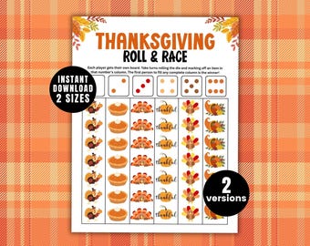 Thanksgiving Roll and Race Game Thanksgiving Game Friendsgiving Game Thanksgiving Dice Game For Kids Family Party Games Office Party Games