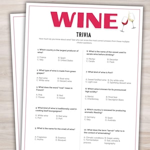 Wine Trivia Game Printable Wine Game Wine Tasting Games Wine Tasting Party Wine Party Game Winery Games Wine Games Wine Quiz Bridal Shower
