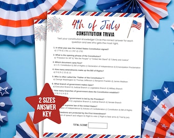 4. Juli Trivia US Verfassung Trivia 4. Juli Aktivität Vaterländische Spiele Vierter Juli Party Spiele Unabhängigkeitstag Party US Geschichte
