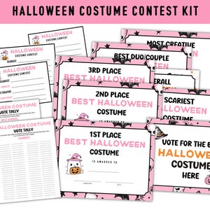 Halloween Kostüm Contest Kit Druckbares Halloween Kostüm Voting Card Halloween Contest Pink Halloween Stimmzettel Halloween Party Spiele