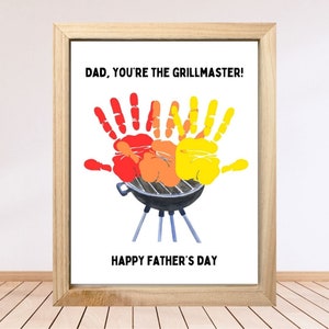 Arte de impressão de mão para o dia dos pais, modelo de artesanato de impressão de mão Grillmaster, presente de dia dos pais, atividade de impressão de mão faça você mesmo para crianças, cartão de pai para churrasco