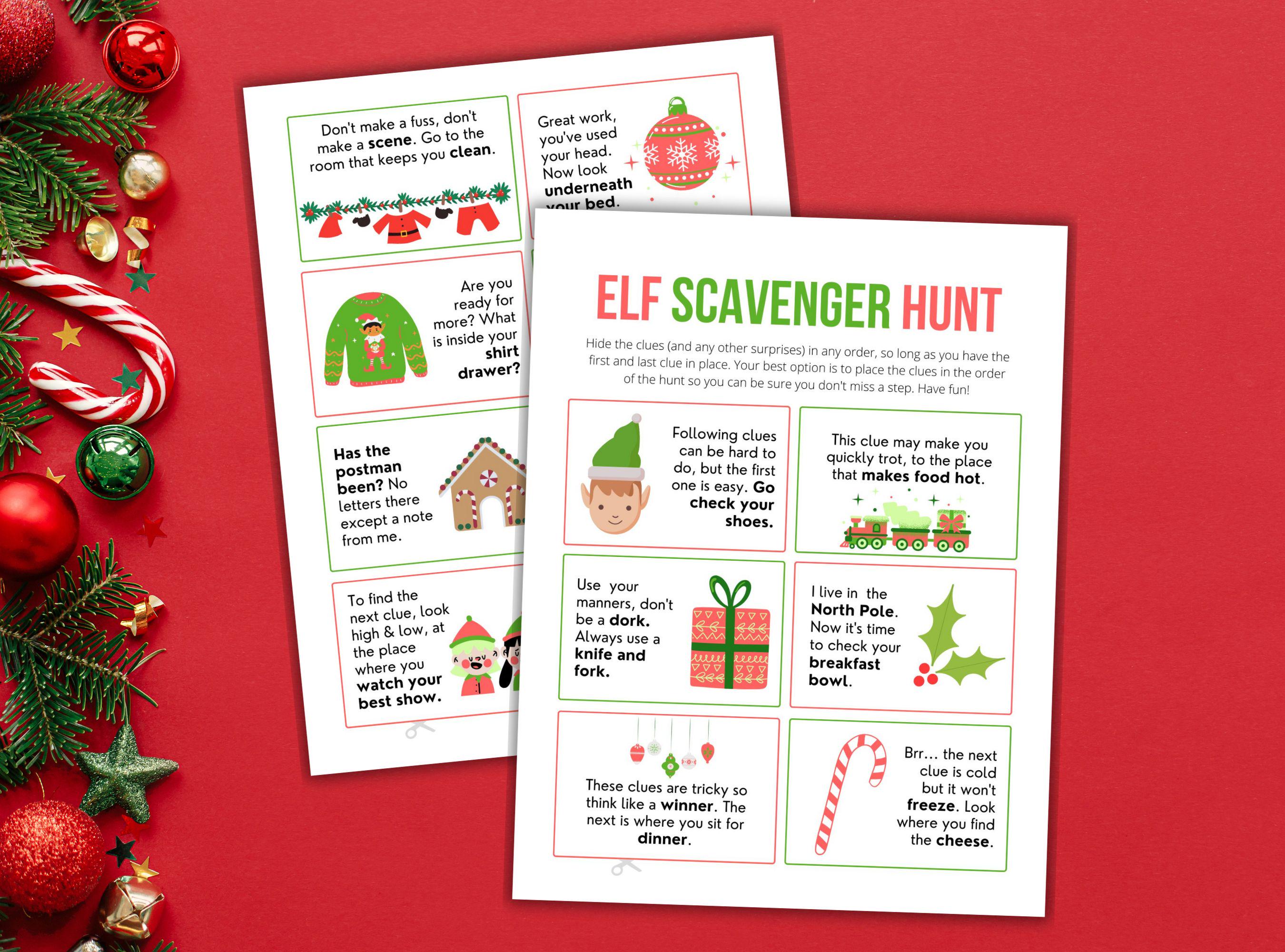 Printable Elf Scavenger Hunt Clues Elf Candy Cane Hunt Sign Christmas ...