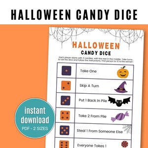 Halloween Candy Dice Game, Printable Halloween Game For Kids, Halloween Roll The Dice Game, Halloween Party Game
