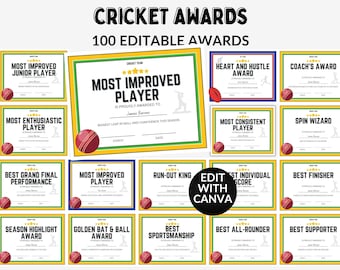 Editable Cricket Award Certificates Cricket Team Award End of Season Awards Printable Cricket Awards Cricket Certificate Funny Team Awards