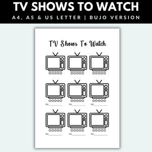 Shows To Watch Printable Bullet Journal Page pdf TV Show Tracker Bujo TV Tracker TV Series Tracker Television Tracker Watchlist Tracker