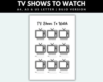 Shows To Watch Printable Bullet Journal Page pdf TV Show Tracker Bujo TV Tracker TV Series Tracker Television Tracker Watchlist Tracker