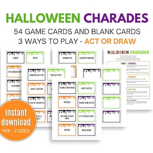 Halloween Charades Cards, Printable Halloween Games, Halloween Pictionary Cards, Halloween Games For Kids, Halloween Party Activities