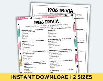 1986 Trivia Game Printable 40th Birthday Games Born In 1986 Game Birthday Games 40th Birthday Game 1986 Trivia Questions & Answers 1986 Quiz