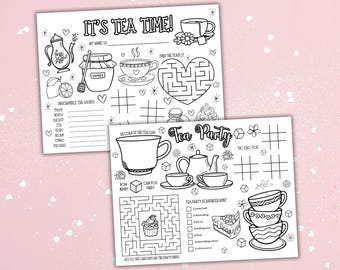 Tea Party Activity Placemat Printable Tea Party Coloring Placemat High Tea Party Activities Tea Party Birthday Party Activity Mat For Kids