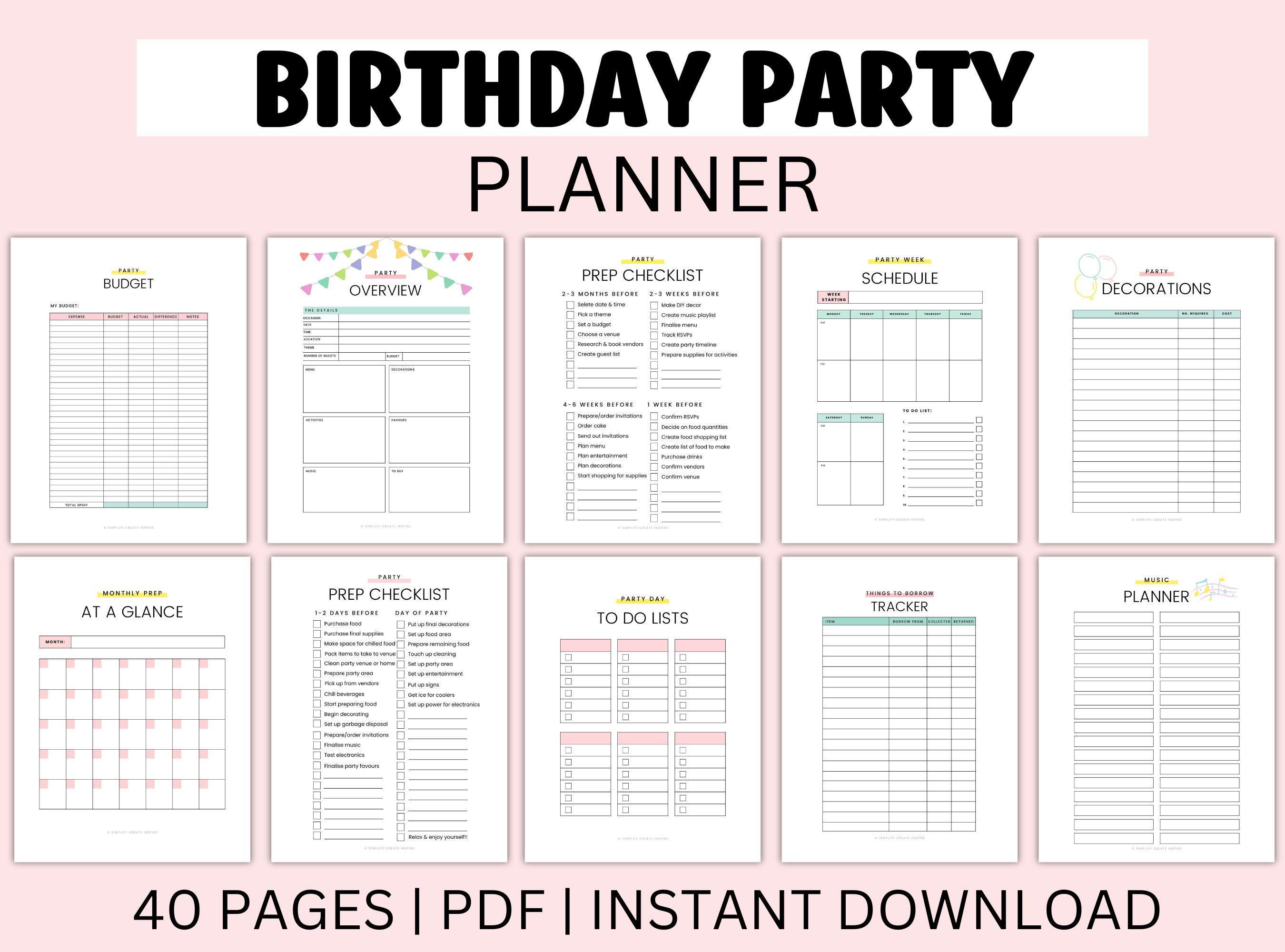 Party Planner Printable Event Planner Birthday Planner Party Checklist ...