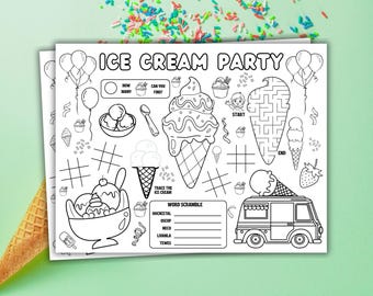 Tovaglietta per attività di festa del gelato, tovaglietta da colorare con gelato, attività da bar del gelato, tovaglietta per attività di compleanno con gelato per bambini