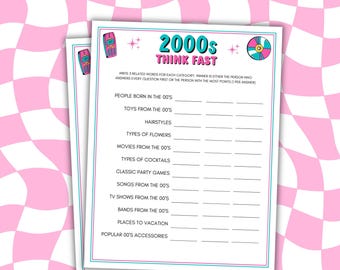 2000s Think Fast Game 2000s Party Games 00s Birthday Party Printable Party Games 00s Party Games 2000s Birthday Party Games Think Quick