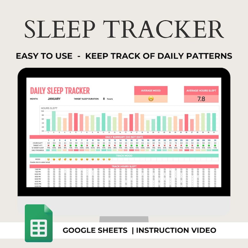 Daily Sleep Tracker Spreadsheet Sleep Tracking Google Sheets Hours ...