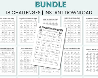 30 Day Challenge Bundle Printable 30 Day Challenge Tracker 30 Day Challenges Daily Challenge Monthly Challenge Habit Tracker Printable