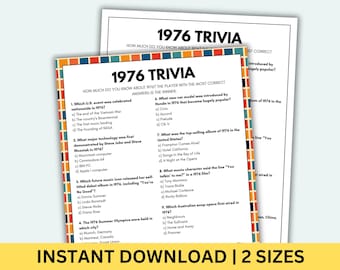 1976 Trivia Game Printable 50th Birthday Games Born In 1976 Game Birthday Games 50th Birthday Game 1976 Trivia Questions & Answers 1976 Quiz