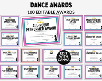Editable Dancing Award Certificates Dance Team Awards End of Season Awards Dance Awards Dancing Certificates Dancer Funny Team Awards