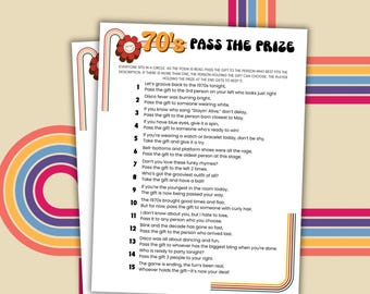 1970s Pass The Prize Game 1970s Party Games 70s Birthday Party Printable Party Games 70s Party Game 1970s Birthday Party Pass The Gift Game