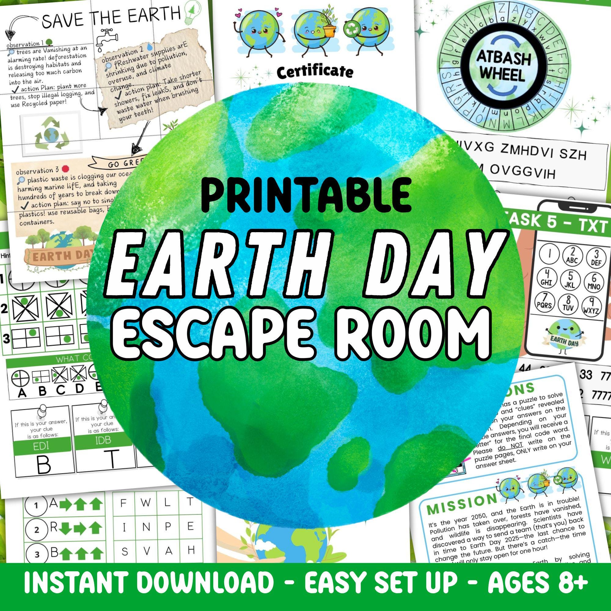 Earth Day Escape Room For Kids Printable Escape Room Party Earth Day Activities Save The Planet Escape Room Kit Earth Day Game For Teens