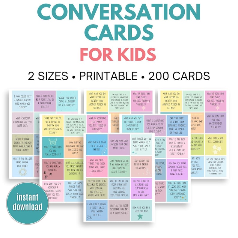 Conversation Cards For Kids, Conversation Starters For Kids, Conversation Games For Kids, Kids Conversation Cards image 1