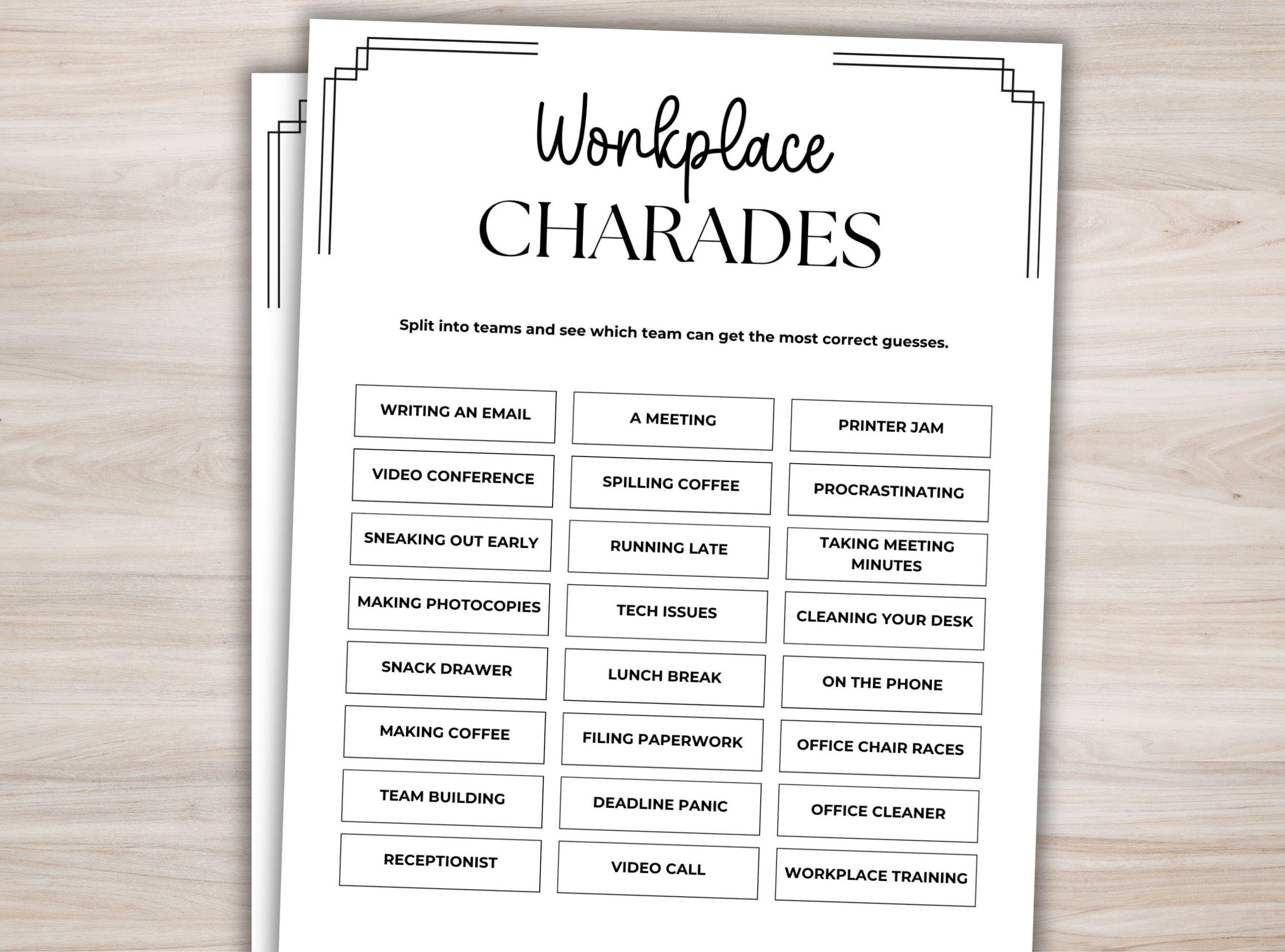 Work Charades Game Office Party Game Printable Team Building Games ...