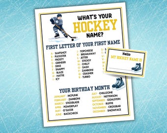 What's Your Hockey Name Game Printable Ice Hockey Party Game Hockey Party Game Hockey Team Building Ice Hockey Game Hockey Birthday Party