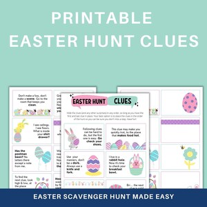 Pistas de la búsqueda del tesoro de huevos de Pascua: pistas imprimibles de la búsqueda de Pascua que incluyen tarjetas en blanco para hacer las suyas propias