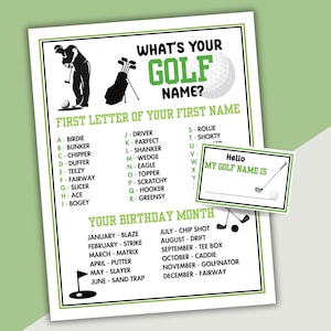 Was ist Ihr Golf Namensspiel Druckbares Golf Party Spiel Golf Party Spiel Basketball Team Building Golf Ruhestandsfeier Golf Geburtstagsparty