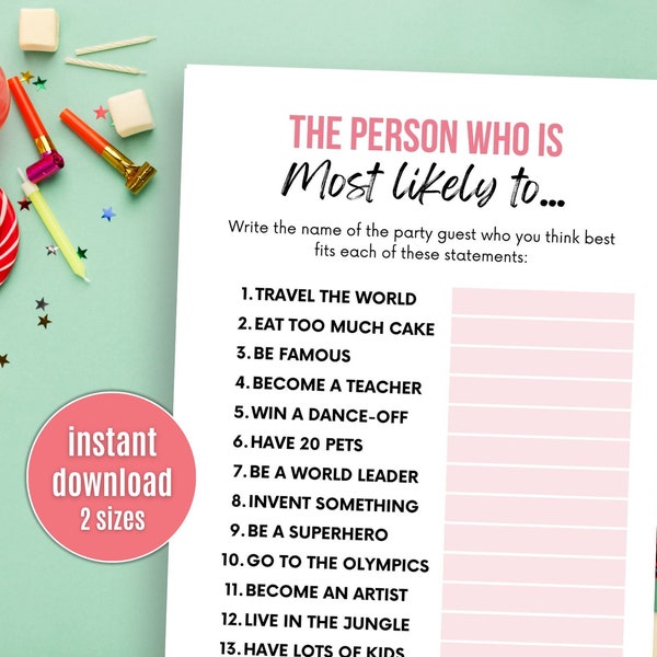 Who's Most Likely To Slumber Party Games Person Most Likely To Birthday Party Game Printable Birthday Party Games For Teens