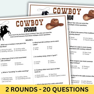 Question Cowboy Cowboy Trivia Cowboy Party Game Printable Cowboy Game Cowboy Quiz ...