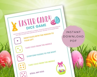 Easter Candy Dice Game Easter Egg Exchange Dice Game Easter Dice Game Printable Easter Party Game Family Easter Games Easter Activities