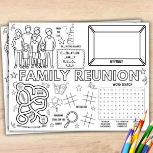 Family Reunion Activity Placemat Printable Family Reunion Coloring For Kids Family Reunion Placemat Printable Reunion Activity Mat