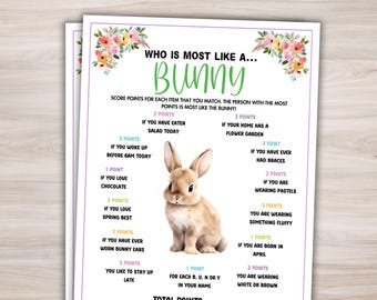Who Is Most Like A Bunny Game Printable Easter Game Easter Party Game Office Party Game Easter Game For Kids Easter Activity Easter Bunny