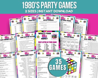 1980s Party Games 80s Birthday Party Printable Party Games 80s Party Games Bundle 1980s Birthday Party Games 1980s Trivia 1980s  Theme Games