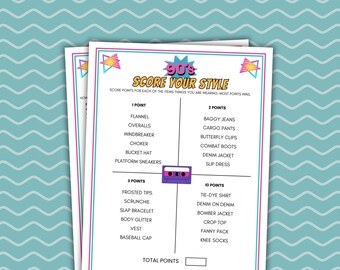Juego "Score Your Style" de los 90 Juegos para fiestas de los 90 Juego imprimible para fiestas de cumpleaños de los 90 Juegos para fiestas de los 90 Juego rompehielos para fiestas de cumpleaños de los 90