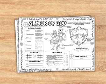 Armor of God Activity Placemat Sunday School Activity Bible Lesson Craft Armor Of God Craft Sunday School Ideas Christian Activity