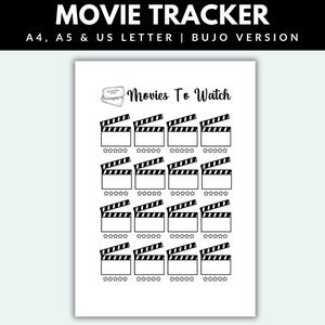 Movies To Watch Printable Bullet Journal Page PDF Movie Tracker BUJO Movie Watchlist Film Tracker Movie List Movie Journal Movie Planner