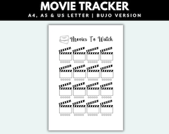 Film da guardare Pagina di Bullet Journal stampabile in PDF Tracker di film BUJO Elenco di film da guardare Tracker di film Elenco di film Diario di film Pianificatore di film