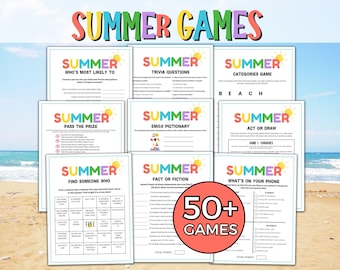 Summer Games Bundle Printable Summer Games Summer Trivia Game Summer Party Games Summer Theme Party Pool Party Games Summer Activities