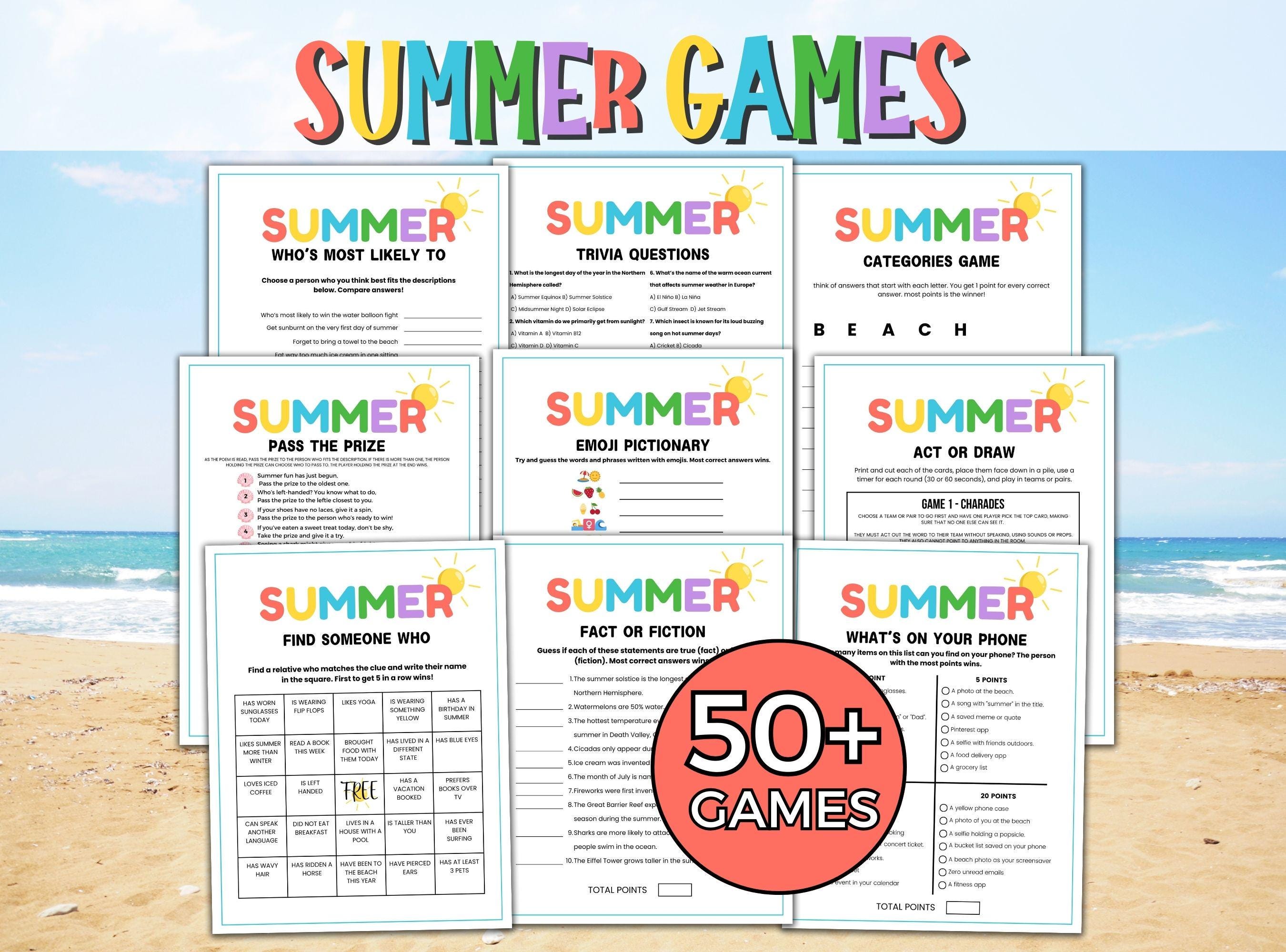 Summer Games Bundle Printable Summer Games Summer Trivia Game Summer