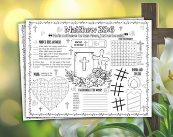 Easter Bible Activity Placemat Printable Bible Coloring Sheet Easter Classroom Activity Sunday School Lesson He Is Risen Church Activity Kid