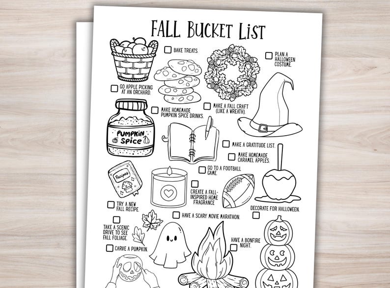 Fall Break Checklist Fall Bucket List Template Printable Fall Activities for Kids Family ...
