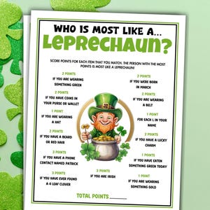 Who Is Most Like A Leprechaun Game Printable St Patricks Day Game St Patricks Party Game Who Is Like A Leprechaun Game Office Party Game